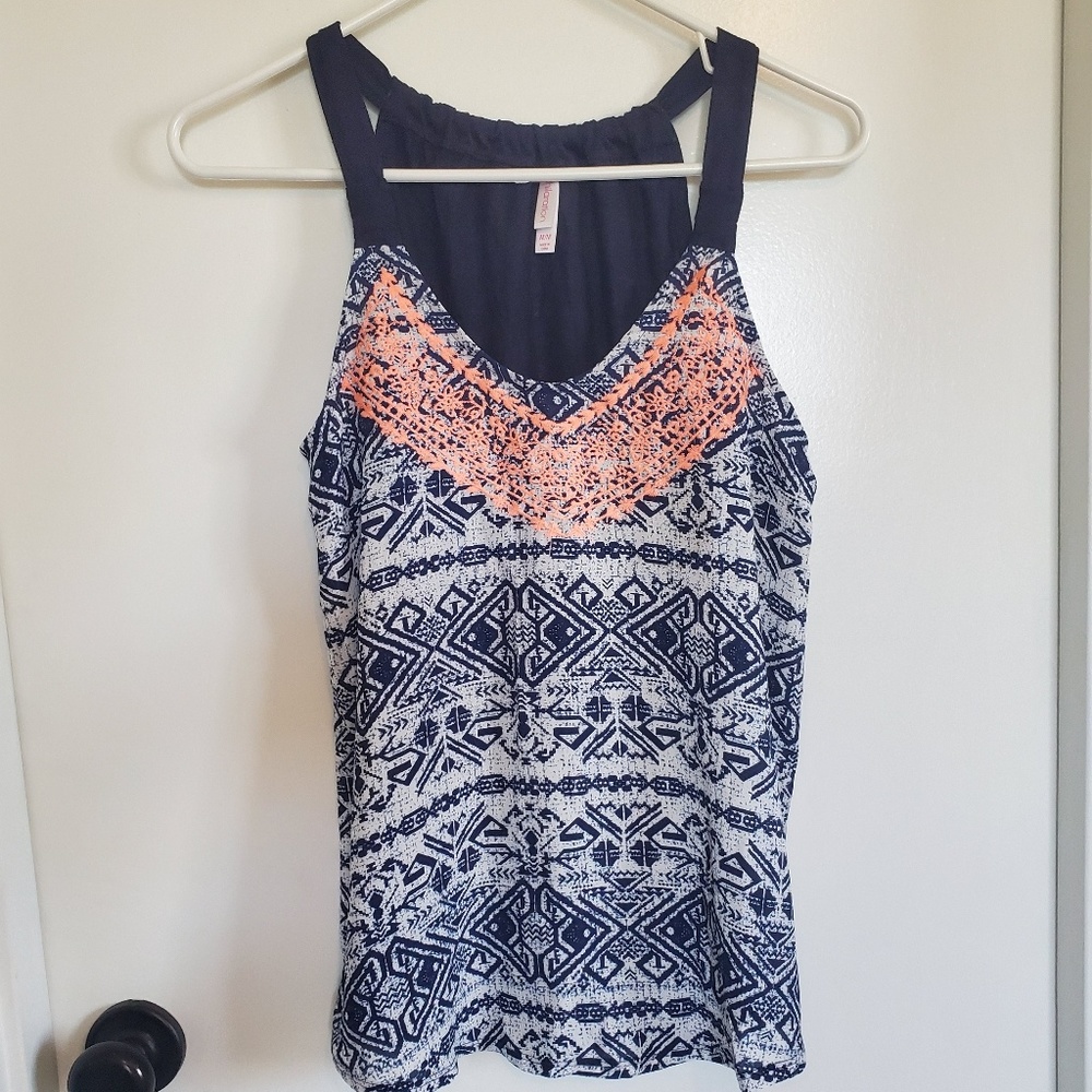 Navy & Coral Flowy Tank Top
